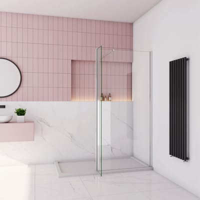 50x200cm inloopdouche + 30x200cm draaibaar hoekprofiel + 73-120cm Stabilisatiestang 8mm NANO EasyClean veiligheidsglas douchescherm