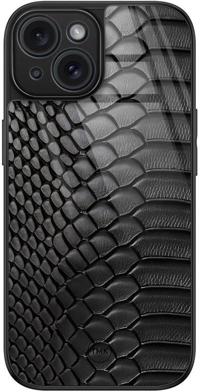Hoesje geschikt voor Apple iPhone 15 - Black snake - Zwart - TPU luxe case (glossy toplaag) - Slangenprint - Hardcase backcover zwart