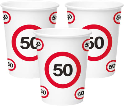 50 Jaar Verkeersbord Papieren Bekers 350ml - 8 stuks