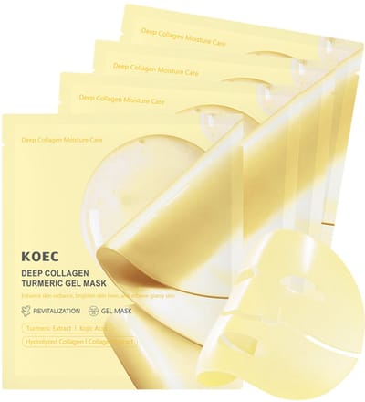 4 x Deep Collagen Turmeric Gel Mask – Kurkuma - Kojic Acid & Niacinamide – Korean Skincare – Collageenextract – Brightening & Egaliserend – Glass Skin Effect – Koreaanse Peel Off Collageen Masker - Kurkuma Masker