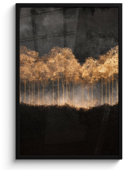 Poster in lijst - Fotolijst 60x90 cm - Posters - Gouden Bomen in Mistig Landschap - Posterlijst zwart - Decoratie - Wanddecoratie woonkamer - Muurdecoratie slaapkamer