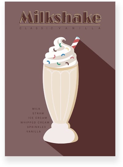 Poster 20x30 cm - Vanille Milkshake - Beige - Bruin - Retro - Art deco - Muurdecoratie - Wanddecoratie