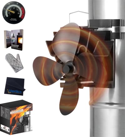 LotaHome - Houtkachelventilator - Magnetisch - Hangend - Haardventilator - Ecofan - Met Thermometer, Handschoen, Doekje en Informatieboek - Kachelventilator - Houtkachel Warmte Verspreider - Houtkachels, Pelletkachels, Gaskachels en Speksteenkachels