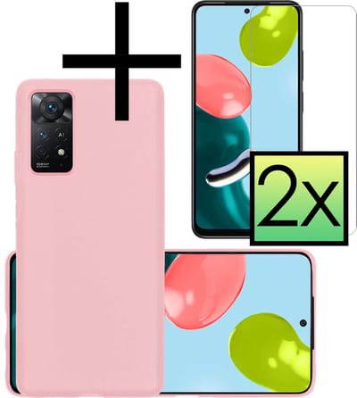 Hoesje - Met 2x Screenprotector - Geschikt voor Xiaomi Redmi Note 11 - Sterk & Shockproof - Back Cover - Siliconen Case - Telefoon Hoes - Lichtroze