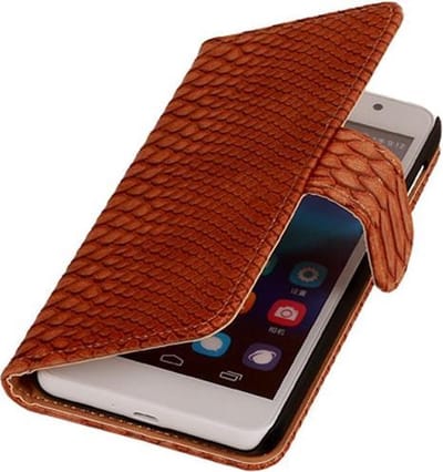 BestCases.nl BC Slang Bruin Huawei Ascend G7 Bookcase Cover Hoesje