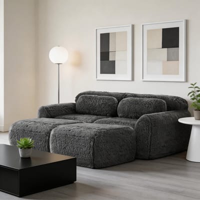 Komhtom - Boneless Cloud-banken van zachte pluche stof - modulaire slaapbank met 2 voetenbankjes - tweezitsbanken - geen montage nodig - comfortabele bank voor de woonkamer - grijs