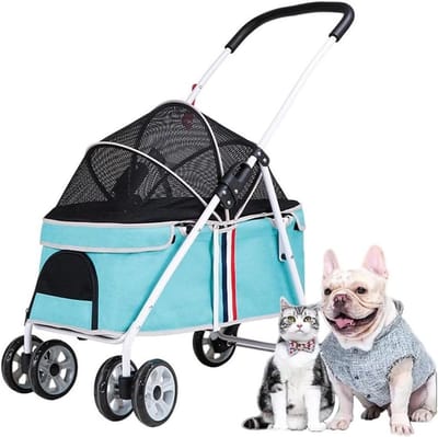 Huisdierenbuggy - Reisbuggy Kat Hond - Comfortabel Vervoer - Opvouwbaar Lichtgewicht Frame - Tot 20 kg - Blauw