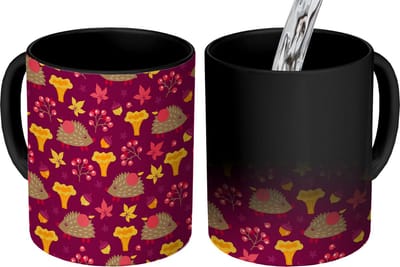 Magische Mok - Foto op Warmte Mokken - Koffiemok - Egel - Paddenstoel - Patronen - Magic Mok - Beker - 350 ML - Theemok
