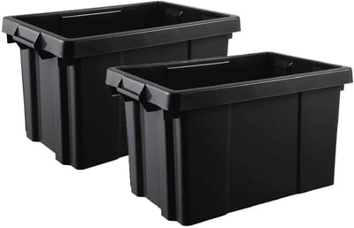 EDA Opbergbox/opbergkrat 54 L - 2x - zwart - kunststof - L60 x B40 x H33 - stapelbaar/nestbaar - opbergbak - opbergen