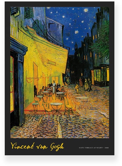 Poster 20x30 cm - Café Terrace at Night - Vincent van Gogh - Terras - Sterrenhemel - Geel - Blauw - Zwart - Postimpressionistisch - Stedelijk - Muurdecoratie - Wanddecoratie