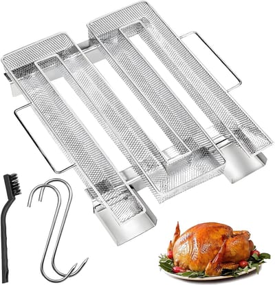 Smokerbox BBQ RVS M-type 22.5x21cm – Rookbox Rookdoos Rookgenerator Smoker met Dubbele Houder & S-haken Meegeleverd – Houtsnippers Pellets Koud Roken – Gas Houtskool Grill Barbecue Inox 304 – Reinigingsborstel Inbegrepen