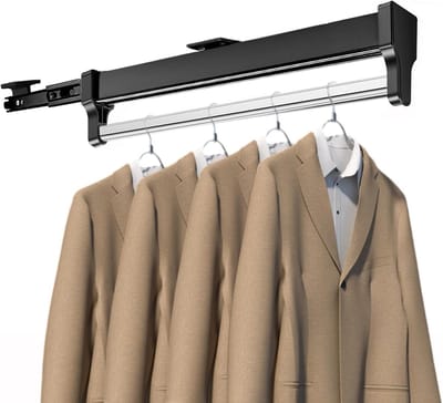 Verstelbare Uittrekbare Kledingrail voor Kledinghangers - Telescopische Stang (597mm, Zwart) voor Efficiënte Ruimtebesparing en Organisatie