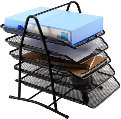Kantoorbestandenlade - 5-laags organizer - Zwart gaas - Documentopslag - A4 formaat - Ideaal voor bureau - 38 x 30 x 28 cm