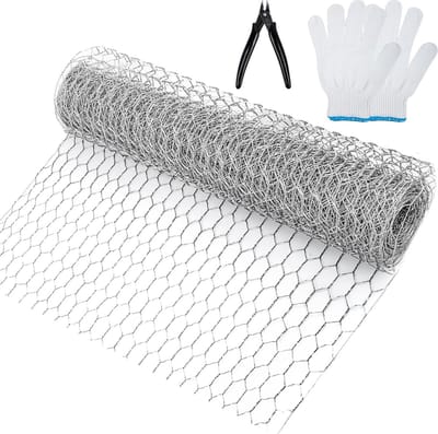 Gaasdraad zeshoekig verzinkt 04 x 10 m - konijnenhok - knutselen - decoratie - handschoenen met drievoudige rotatie