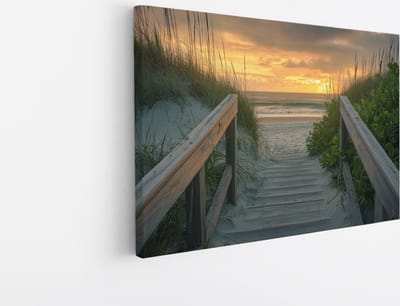 Saammp Canvas Schilderij - Strand - Zee - Brug - 30x20 - Foto op canvas - Wanddecoratie - muurdecoratie Woonkamer - Slaapkamer decoratie - Canvas Print