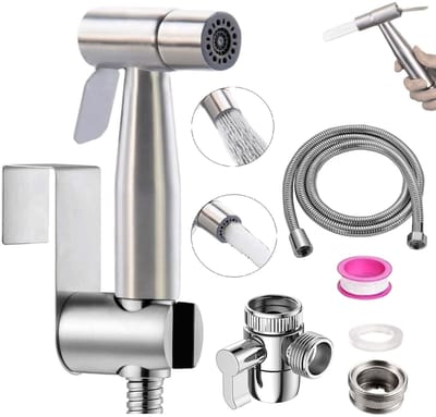 Dailygoods- Handdouche met drukvergrendelingsmechanisme - Bidet handdouche - Hogedrukstraal - Zachte spray - 150 cm slang - Inclusief houder