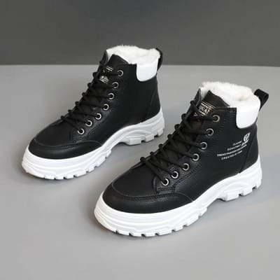 Sneeuwlaarzen Voor Dames Laarzen-Dames Herfst Schoenen Winter Schoeisel Rock Dames Echt Gewatteerd Leer Rock Schoenen Vrouw Laarzen 39 black