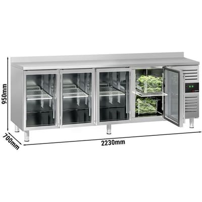 GGM Gastro Kühltisch ECO - 2230x700mm - mit 4 Glastüren - Aufkantung Zilver