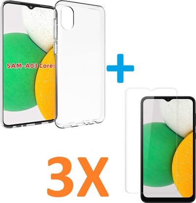 Silicone hoesje transparant met 3 Pack Tempered glas Screen Protector Geschikt voor: Samsung Galaxy A03 Core