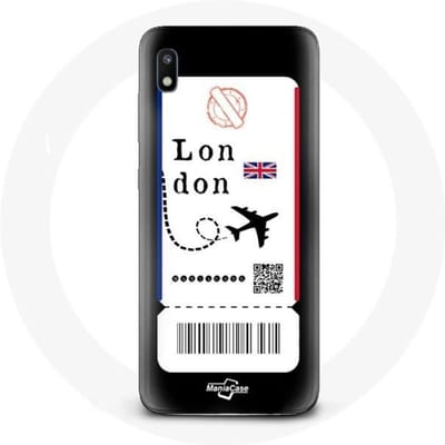 Hoesje - Samsung - Galaxy A10 - Vliegticket Londen - Flexibel - Zwart