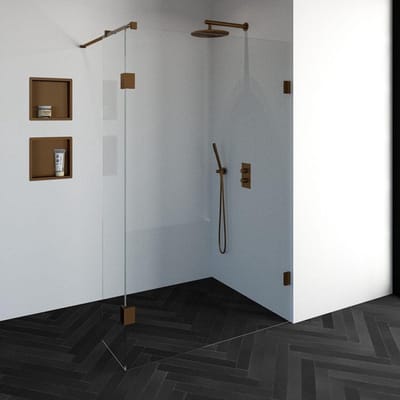 Brauer Void inloopdouche helder glas 130x200 met 40 zijwand incl. glascoating PVD koper geborsteld