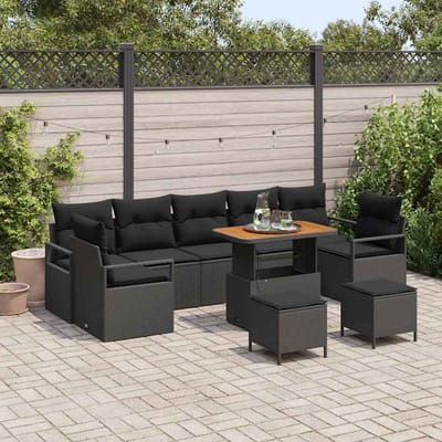 vidaXL - Tuinbank - Set - 10 - st - 9-Aantal - zitplaatsen - Zwart
