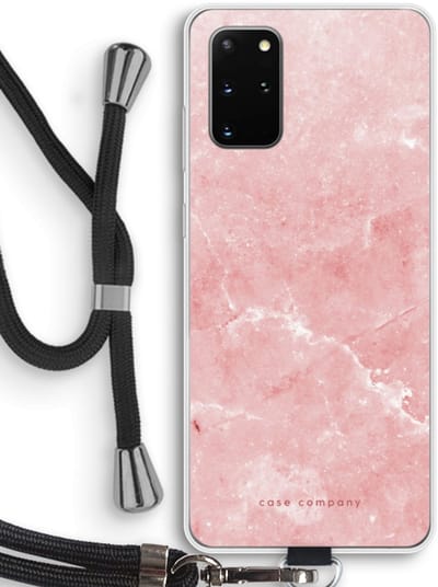 Case Company® - Hoesje met koord geschikt voor Samsung Galaxy S20 Plus hoesje met Koord - Roze marmer - Telefoonhoesje met Zwart Koord - Bescherming aan alle Kanten en Over de Schermrand