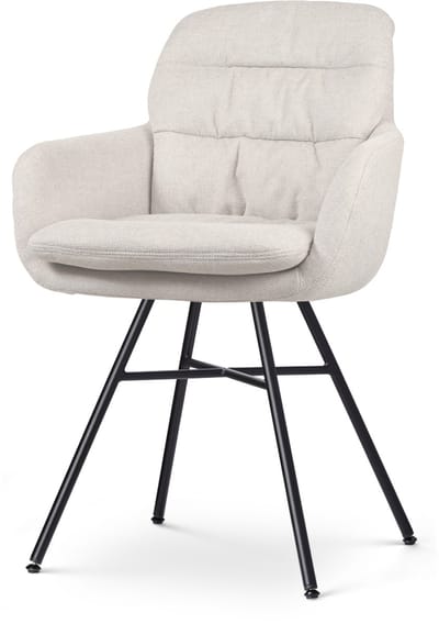 Nolon Noa-Mia Eetkamerstoel Beige - met Armleuning - Stof - Zwarte Poten