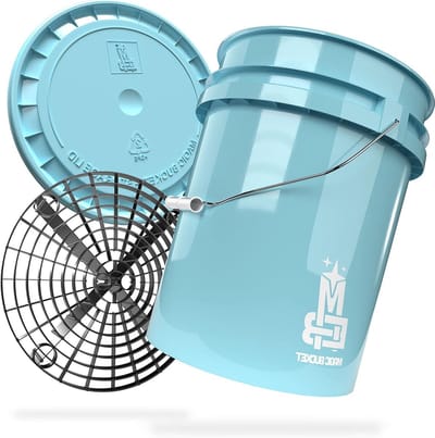 Wasemmer met deksel - Auto wasset - Voertuig reinigen - Inclusief vuilzeef - 20 liter capaciteit - Babyblauw zwart