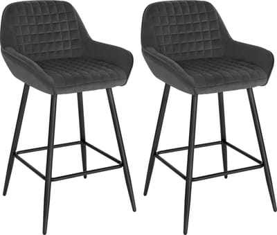 BukkitBow - Luxe Designer Barkrukken - Velvet/Fluweel Barkrukken - Met Armleuning en Rugleuning - Bistrokruk met Voetensteun - Set van 2 Stuks - Donker Grijs