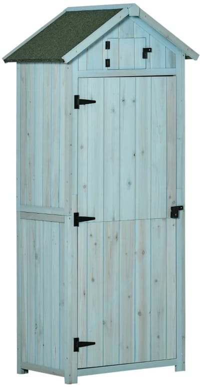 Houten Tuinschuur - 77x54,2x179 cm - Tuinhuis - Tuinkast - met Planken, Deuren & Asfalt Dak - Weerbestendig - Gereedschapsschuur - Opslagruimte Tuin - Tuingereedschap Bewaren - Buitenschuren - Lichtblauw+Groen