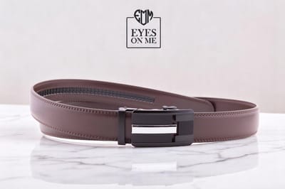 Bruine lederen riem zonder gaatjes met automatische gesp voor heren ( Model N022 )