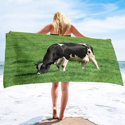 Koeprint Strandlaken Microvezel Badlakens Extra Groot Schattig Dier Koebestanden Strandlakens Sneldrogend Zwembadlaken voor Badkamer Camping W60*H120(CM)