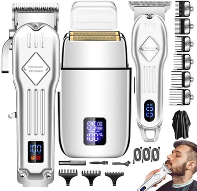 OKWISH Tondeuses - Haar Tondeuse Set voor Thuis met Trimmer Set, Draadloze Oplaadbare Tondeuse, Professionele Kapsel Tondeuse, Metaal Roestvrij Staal, Wit