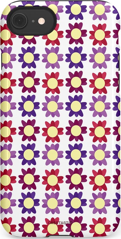 Casetastic Hoesje Geschikt voor Apple iPhone 7/8/SE - Stijlvolle Beschermende Duo-layer Case - Rood Paarse Roze Madelief Bloementjes
