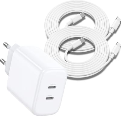 GaN Super Fast Charger + 2x USB-C Kabel - 1 Meter - 35W Snellader met 2 USB-C Poorten