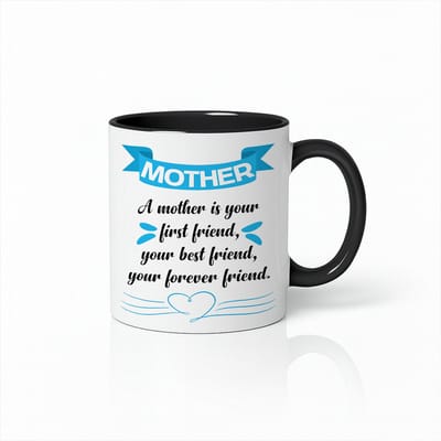 Luxe Zwart-Witte Mok Moeder Eerste Vriendin Quote - Contrast Handvat - Cadeau voor Mama