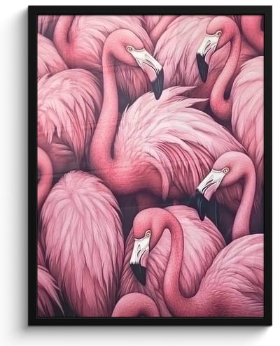 Poster in lijst - Fotolijst 50x70 cm - Posters - Flamingo - Roze - Dieren - Posterlijst zwart - Decoratie - Wanddecoratie woonkamer - Muurdecoratie slaapkamer