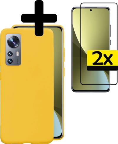 Hoesje - Met 2x Screenprotector - Geschikt voor Xiaomi 12 - Sterk & Shockproof - Back Cover - Siliconen Case - Telefoon Hoes - Telefoonhoesjes - Geel
