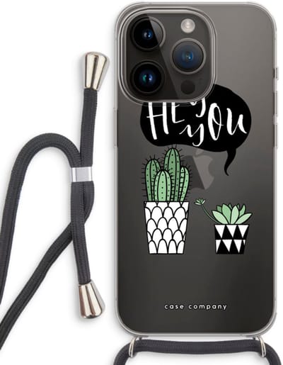 Case Company® - Hoesje met koord geschikt voor iPhone 14 Pro hoesje met Koord - Hey you cactus - Telefoonhoesje met Zwart Koord - Bescherming aan alle Kanten en Over de Schermrand