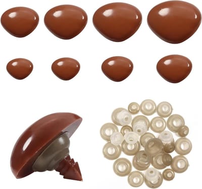 Dailygoods- Veiligheidsneuzen 33 stuks - Bruine Driehoekige Neus - Kunststof - Maten 9/11/15/18/20/23/26/29 mm - Sluitringen - Ideaal voor Knutselprojecten - Poppenneuzen