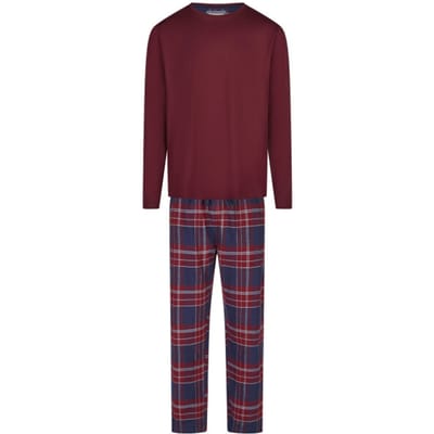 Phil & Co Lange Heren Pyjama Set Met Flanellen Pyjamabroek Bordeaux Rood/Blauw - Maat XXL