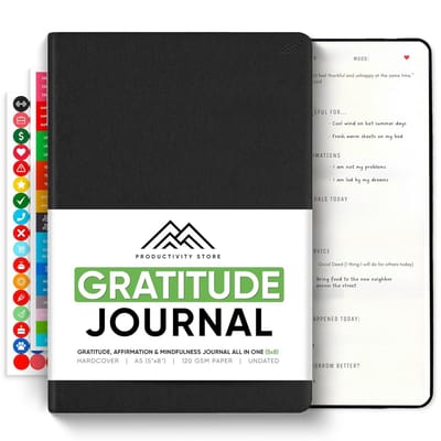 Dankbaarheid en Zelfzorg Journal - Mindfulness Journal voor mentaal welzijn - Dagelijks dagboek voor zelfontdekking (A5, zwart)