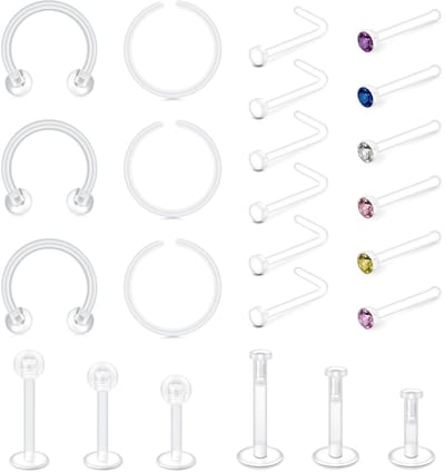 Allecto - Duidelijke Neus Studs - Verberg Piercings - 12 Stuks - Neus Ringen - Voor School en Werk - Acryl Neus Stud Retainer
