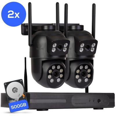 Teceye Dual Beveiligingscamera Buiten met Recorder - Draadloze Buitencamera - 2 Camera - 500GB Opslag