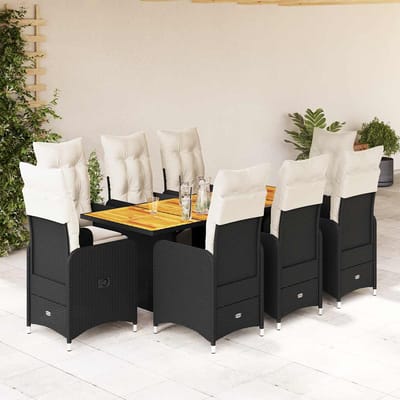 vidaXL - 9-delige - Bistroset - met - kussens - poly - rattan - zwart