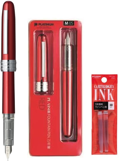 Platinum Japan - Plaisir Fountain Pen - FIJN - Vulpen - Rood - penpunt: fijn 03 - Met extra navullingen Rood