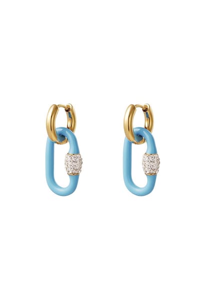 Yehwang - Oorbellen - Ovaal gekleurde bedel - Blue & Gold Stainless Steel