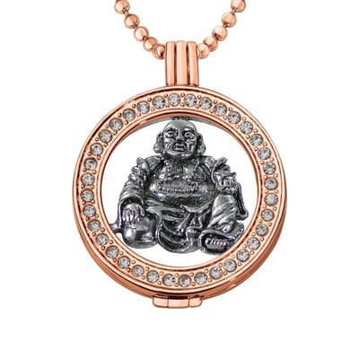 Munthouder met Ketting en Munt 33mm Boeddha - Roségoudkleurig met Zirkonia - ERHS644