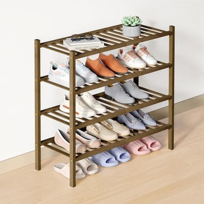 Homaxy - Schoenenrek (4 niveaus) - Bamboe Schoenenrek - Houten Schoenenkast -Schoenenrek hout - 68x28x66cm - Walnoothoutkleur